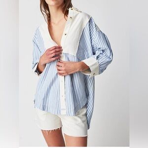 We The Free Blue and White Striped Blouse